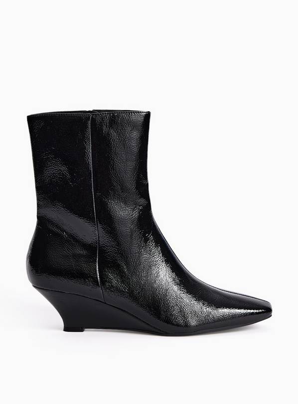 Dark Red Wedge Faux Croc Ankle Boots 4